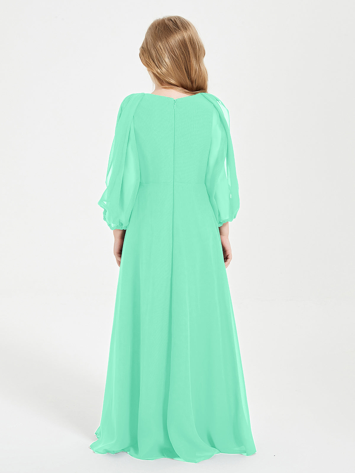 Modest Long Sleeved Junior Bridesmaid Gowns Turquoise